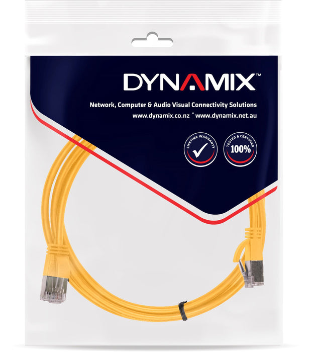 DYNAMIX 1.5m Cat6A S/FTP Yellow 10G LSZH Patch Lead 34AWG 802.3af Shielded Plug.