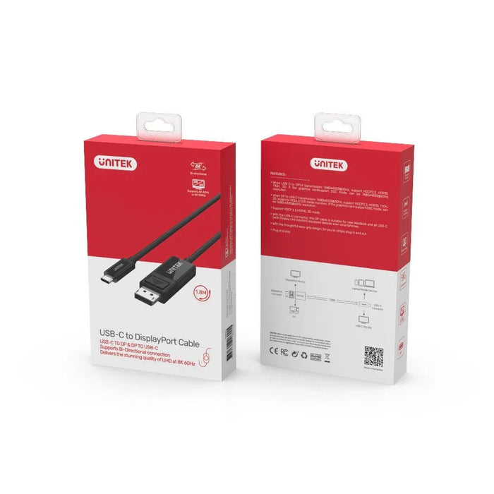 UNITEK 1.8m 8K USB-C to DisplayPort 1.4 Bi-Directional Cable. Supports HDR10; 7. - LX2001 - Homewares, Outdoor, Phone Accessories, Cases, Speakers, Headphones + More -