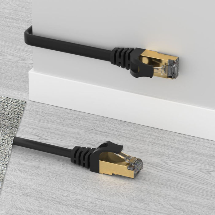 Unitek 20m CAT7 Black Flat SSTP 32AWG Patch Lead in PVC Jacket 500MHz Gold-plated Contacts