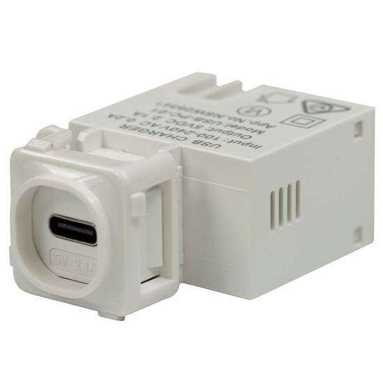 DYNAMIX USB-C 2.1A Keystone Charging Mech Input: 100-240V 50Hz Output 5VDC 2.1A
