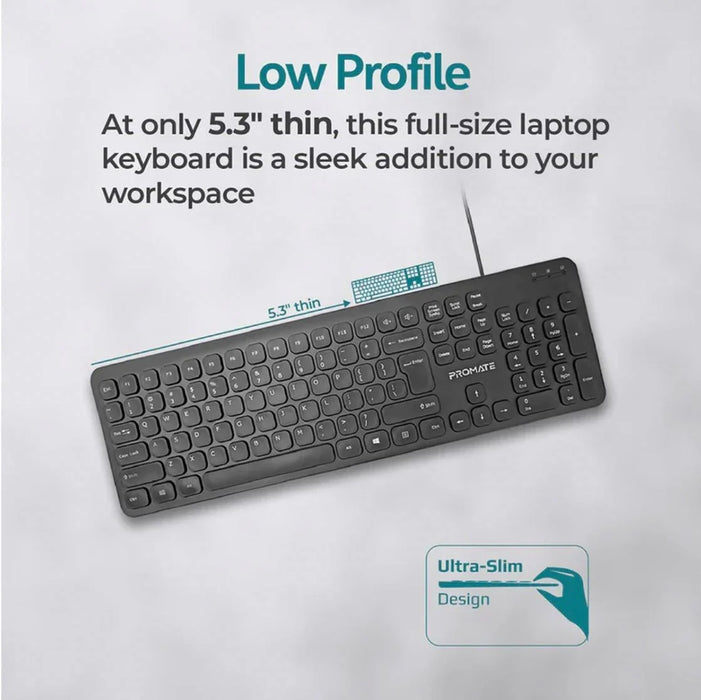 PROMATE Ultra-Slim Wired Keyboard with Angled Kickstand. Dedicated Volume Contro - LX2001 - Homewares, Outdoor, Phone Accessories, Cases, Speakers, Headphones + More -