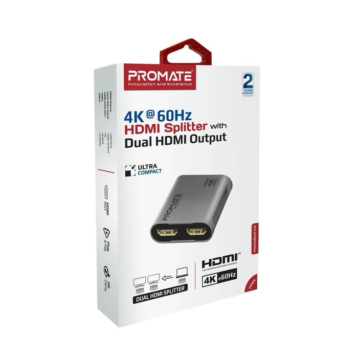 PROMATE HDMI Splitter with Dual HDMI Ports. Supports up to 4K@60Hz Play Content - LX2001 - Homewares, Outdoor, Phone Accessories, Cases, Speakers, Headphones + More -