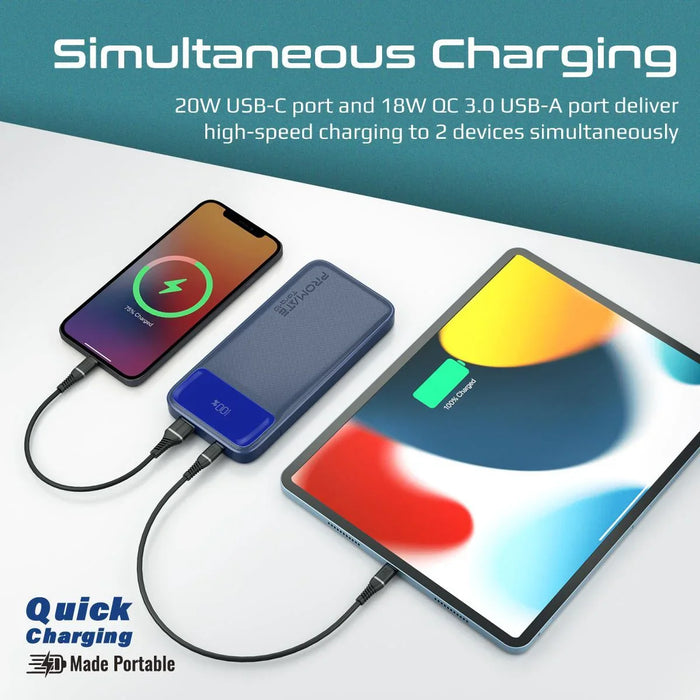 PROMATE 10000mAh Super-Slim Power Bank with Smart LED Display. 1x USB-A & 1x USB - LX2001 - Homewares, Outdoor, Phone Accessories, Cases, Speakers, Headphones + More -