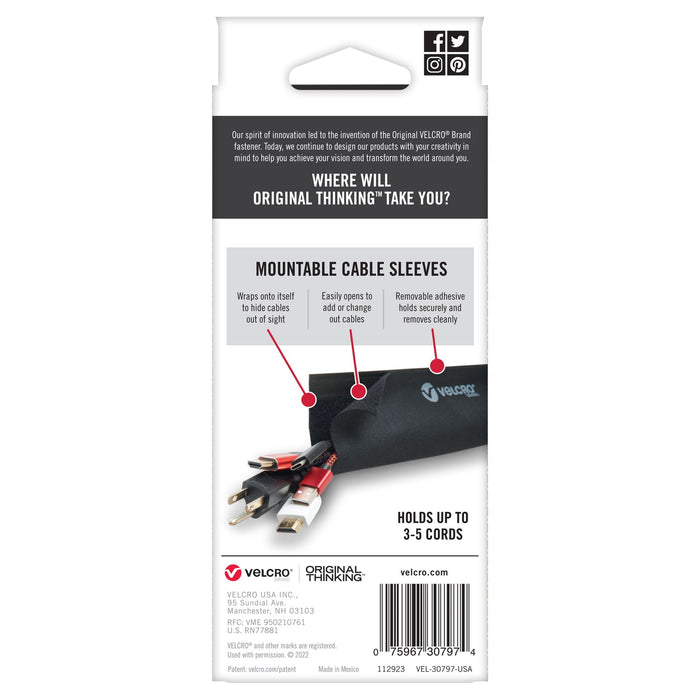 VELCRO Mountable Cable Sleeves. Mount Electrical Cords Easy to Add or Change Cables.