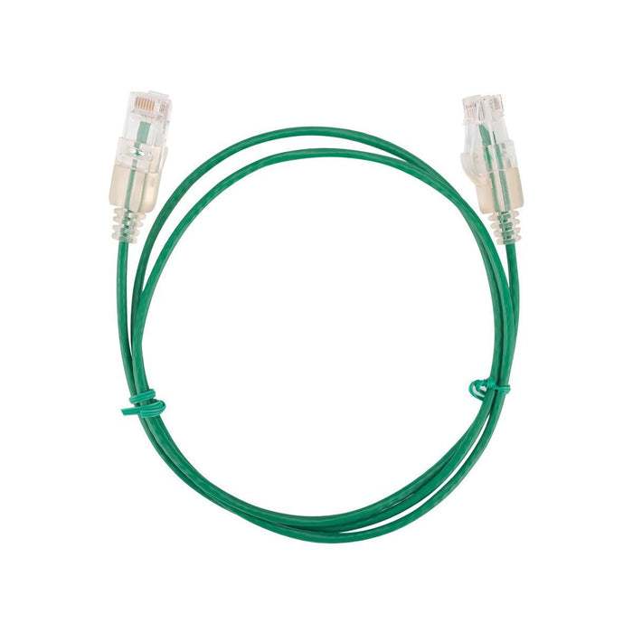 DYNAMIX 1.25m Cat6A 10G Green UTP LSZH Patch Lead 30AWG 802.3af Unshielded Plug.