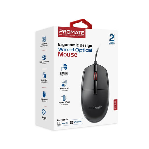 PROMATE 3-Button Wired Optical Mouse with 1200dpi. Eronomic Design with up to 6 - LX2001 - Homewares, Outdoor, Phone Accessories, Cases, Speakers, Headphones + More -