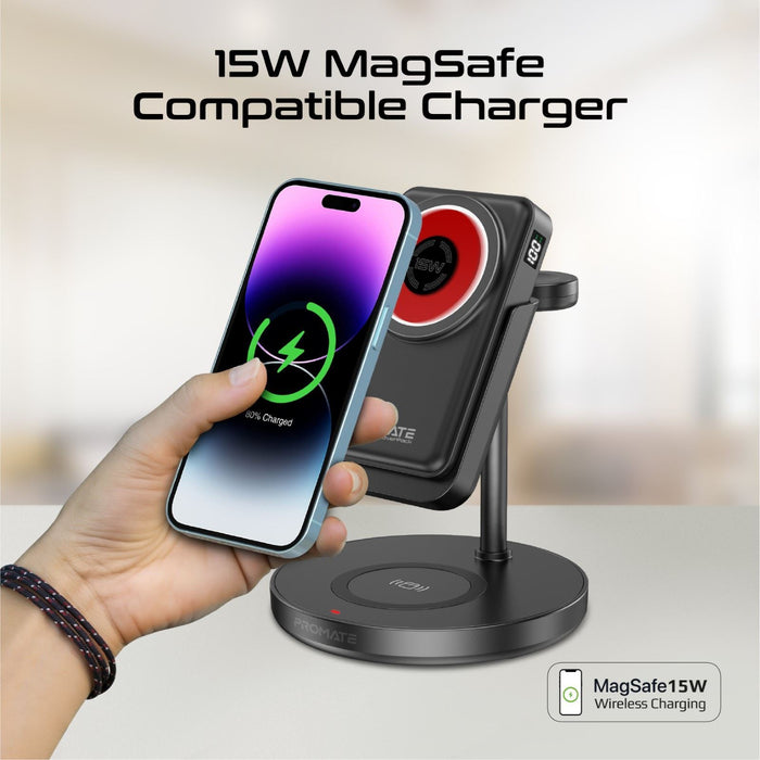 PROMATE 4-in-1 Charging Station. Includes 15W Magsafe Compatible Wireless Chargi