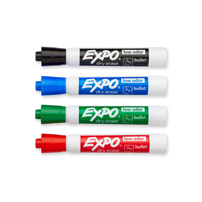 EXPO Dry Erase Markers Bullet Marker 4-Pack. 4x Assorted Colours. Includes Red,