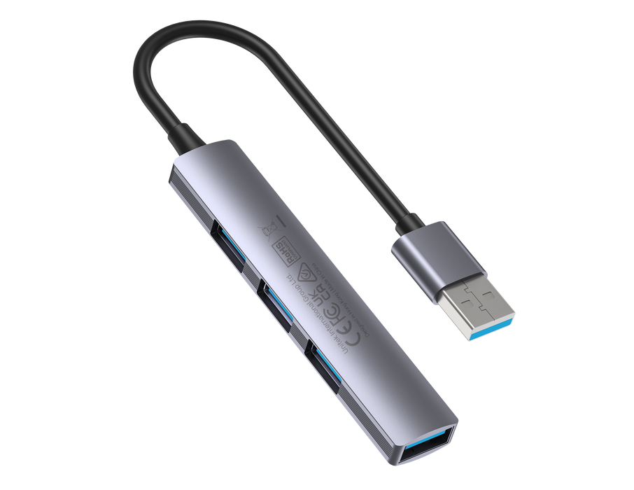 UNITEK 4-in-1 USB Multi-port Ultra Slim Hub with USB-A Connector. Includes 1x US
