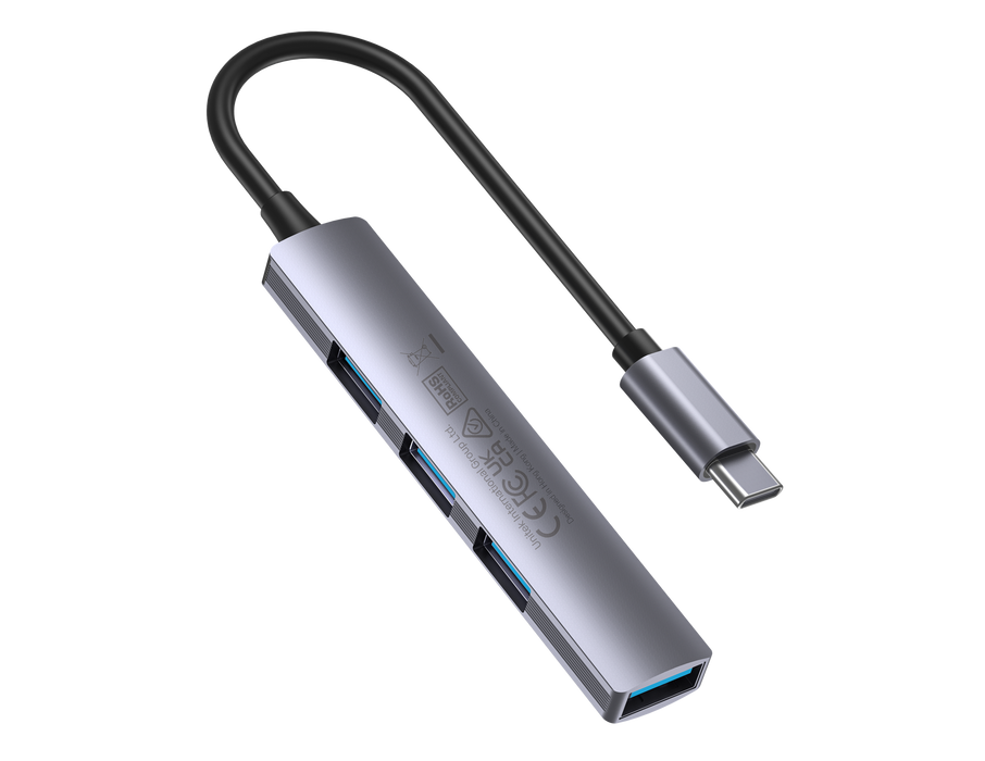 UNITEK 4-in-1 USB Multi-port Ultra Slim Hub with USB-C Connector. Includes 1x US