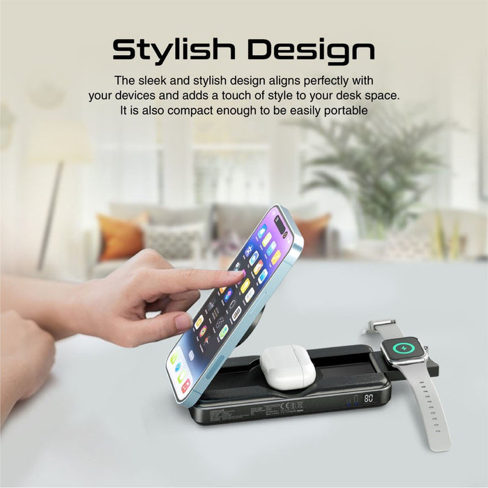 PROMATE 5-in-1 Foldable Charging Station. Includes 15W Magsafe Compatible Wirele
