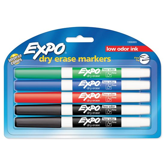EXPO Dry Erase Markers with Fine Point Tips. 4x Assorted Colours. Includes Red,