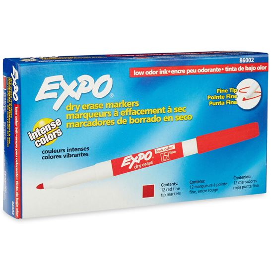 EXPO Dry Erase Markers with Fine Point Tips 12-Pack. Red Colour Bright, Vivid, N