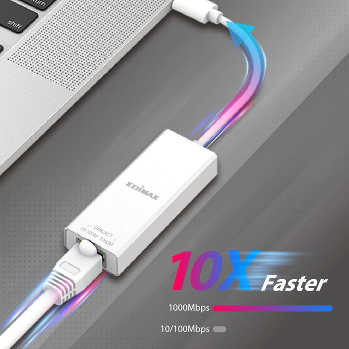 EDIMAX USB-C to Gigabit Ethernet Adapter. Plug-and-Play. Backward compatible wit