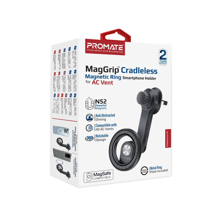 PROMATE MagGrip 360 Cradleless AC Vent Magnetic Ring Smartphone Holder. Designed