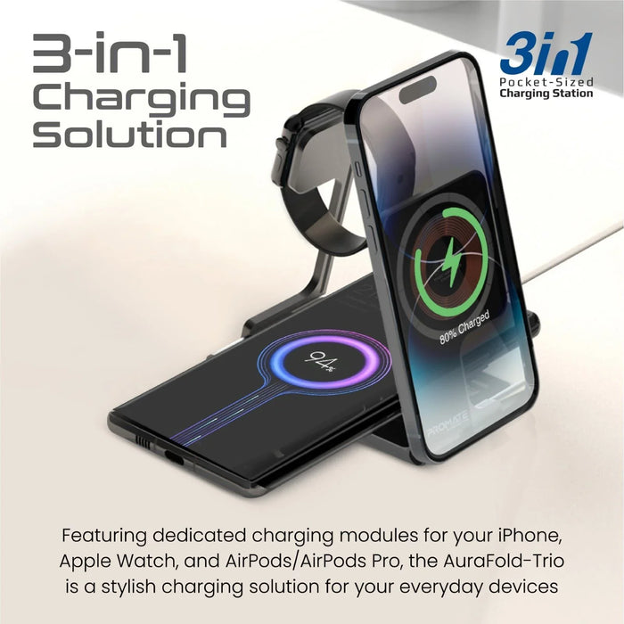 PROMATE 3-in-1 Ultra-Slim Foldable 15W Magsafe Wireless Charging Station. 3W App - LX2001 - Homewares, Outdoor, Phone Accessories, Cases, Speakers, Headphones + More -