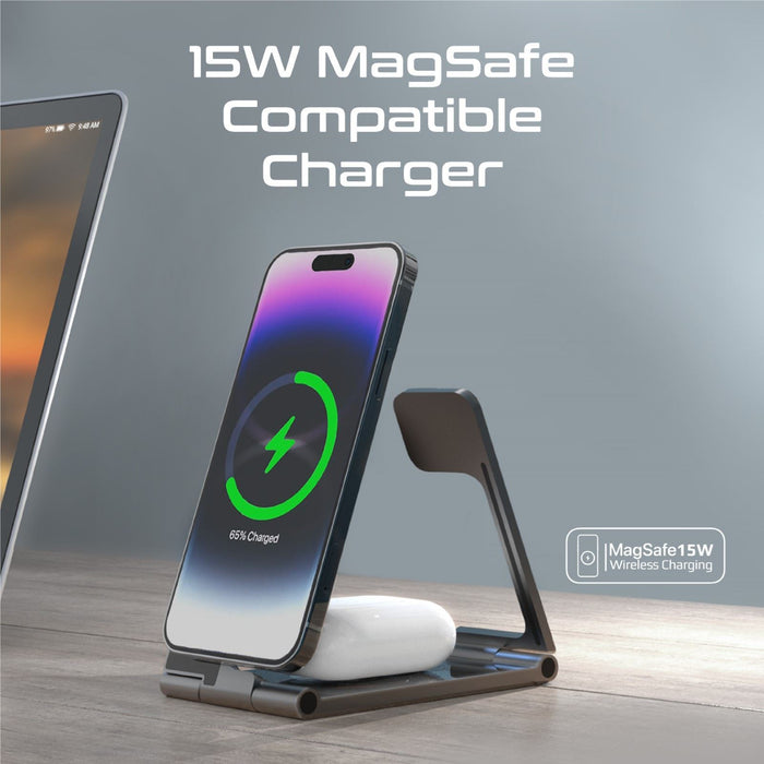 PROMATE 3-in-1 Ultra-Slim Foldable 15W Magsafe Wireless Charging Station. 3W App