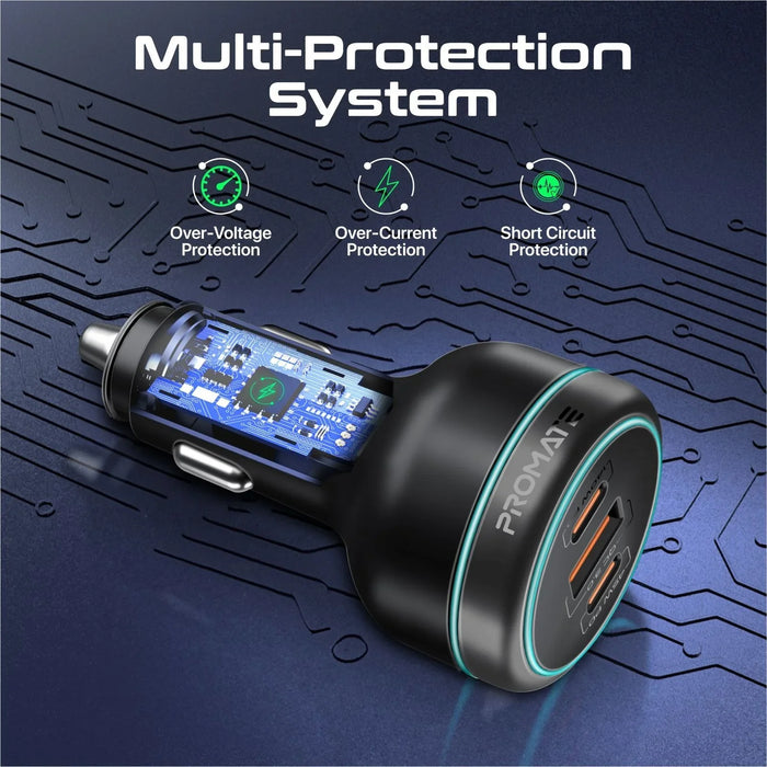 PROMATE 230W RapidCharge Car Charger with Dual PD & QC Ports. 140W & 45W PD for - LX2001 - Homewares, Outdoor, Phone Accessories, Cases, Speakers, Headphones + More -