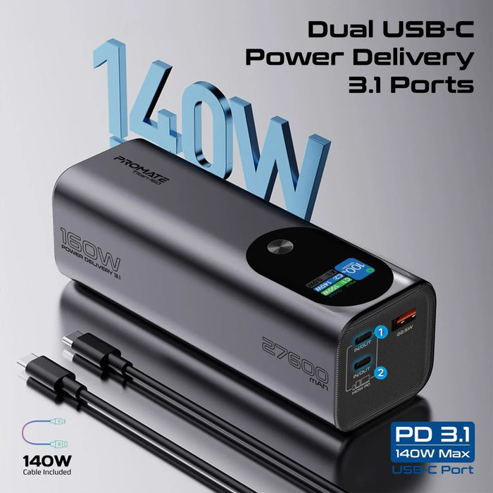 PROMATE 27600mAh 160W Ultra Compact Aluminium PD3.1 Power Bank with LCD Screen. - LX2001 - Homewares, Outdoor, Phone Accessories, Cases, Speakers, Headphones + More -