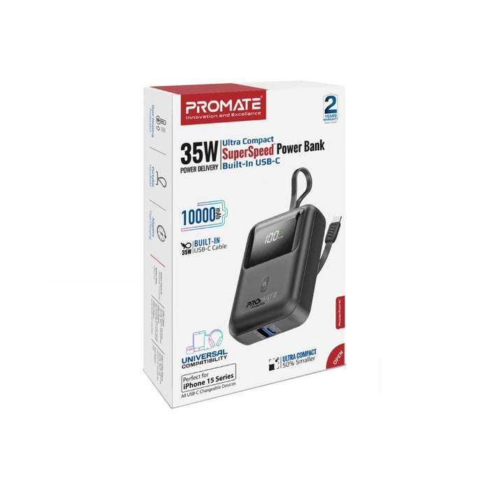 PROMATE 10000mAh Ultra Compact 35W SuperSpeed Power Bank with Built-in USB-C & L
