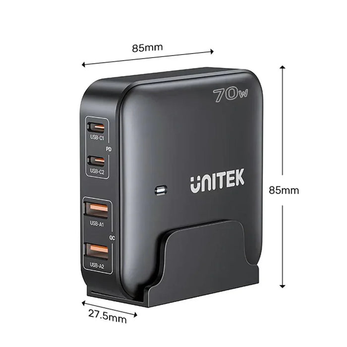 UNITEK 70W Desktop GaN Charging Station with 2x USB-C PD Ports & 2x USB-A QC3.0 - LX2001 - Homewares, Outdoor, Phone Accessories, Cases, Speakers, Headphones + More -