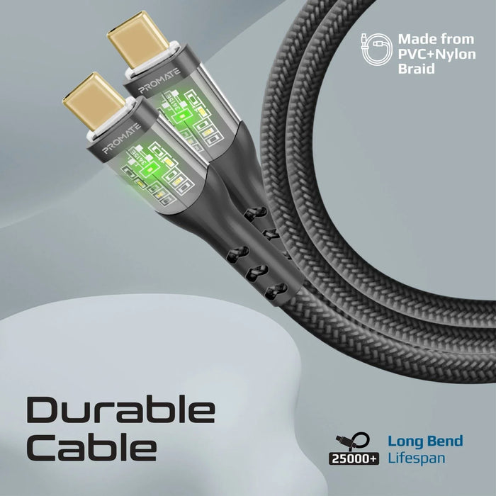 PROMATE 2m USB-C to USB-C Cable with Transparent Connectors & LED''s Supports 60 - LX2001 - Homewares, Outdoor, Phone Accessories, Cases, Speakers, Headphones + More -