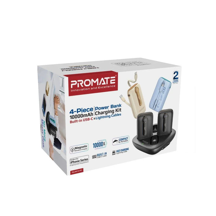 PROMATE 4-Piece 10000mAh Power Bank Charging Kit with Built-in USB-C & Lightning - LX2001 - Homewares, Outdoor, Phone Accessories, Cases, Speakers, Headphones + More -