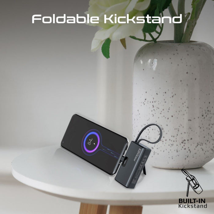 PROMATE 5000mAh Pocket-sized Fast Charging Power Bank with Foldable USB-C Connec