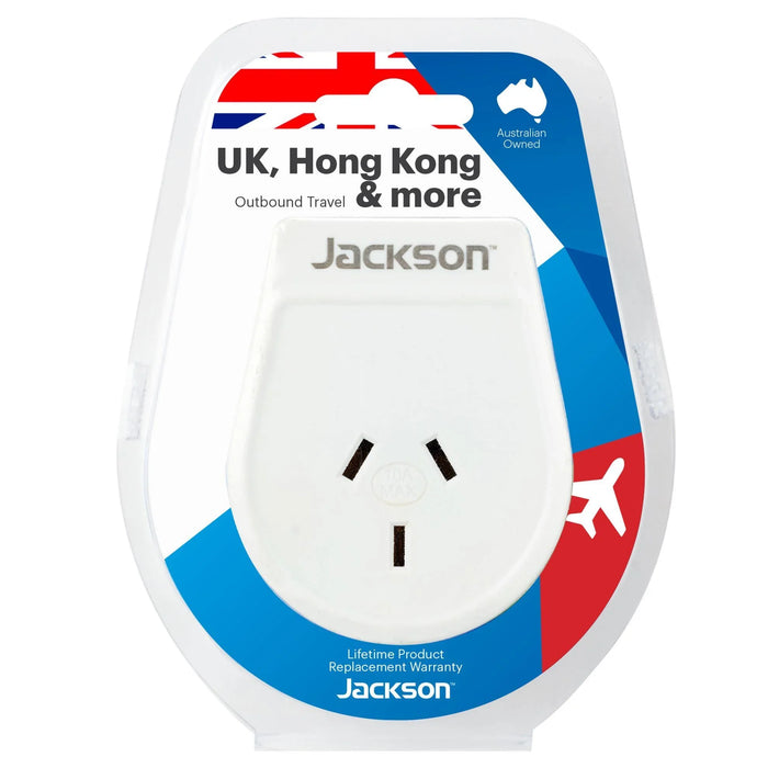 JACKSON Slim Outbound Travel Adaptor for use in UK/Hong Kong. 3-Pin NZ/AUS Plugs - LX2001 - Homewares, Outdoor, Phone Accessories, Cases, Speakers, Headphones + More -