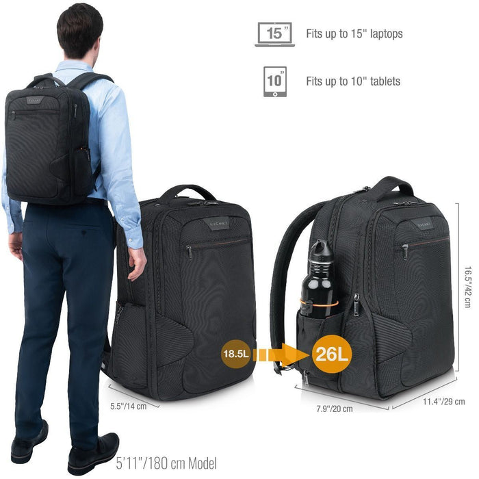 EVERKI Studio ECO Expandable Slim Laptop Backpack up to 15". Made with Sustainab