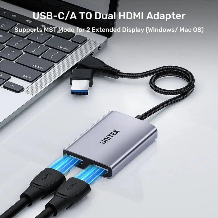 UNITEK HDMI Dual Port Adapter with 60cm Cable & USB-A&USB-C Connectors Mirror or - LX2001 - Homewares, Outdoor, Phone Accessories, Cases, Speakers, Headphones + More -
