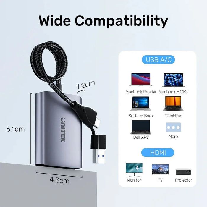 UNITEK HDMI Dual Port Adapter with 60cm Cable & USB-A&USB-C Connectors Mirror or - LX2001 - Homewares, Outdoor, Phone Accessories, Cases, Speakers, Headphones + More -