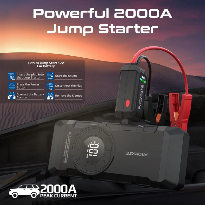 PROMATE 4in1 2000A/12V Heavy Duty Car Jump Starter & Air Compressor 12000mAh Pow - LX2001 - Homewares, Outdoor, Phone Accessories, Cases, Speakers, Headphones + More -
