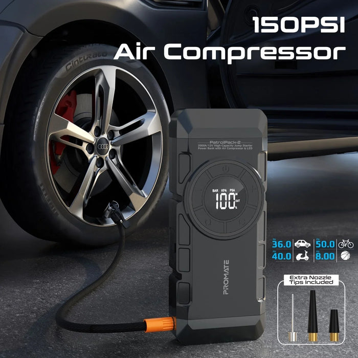PROMATE 4in1 2000A/12V Heavy Duty Car Jump Starter & Air Compressor 12000mAh Pow - LX2001 - Homewares, Outdoor, Phone Accessories, Cases, Speakers, Headphones + More -