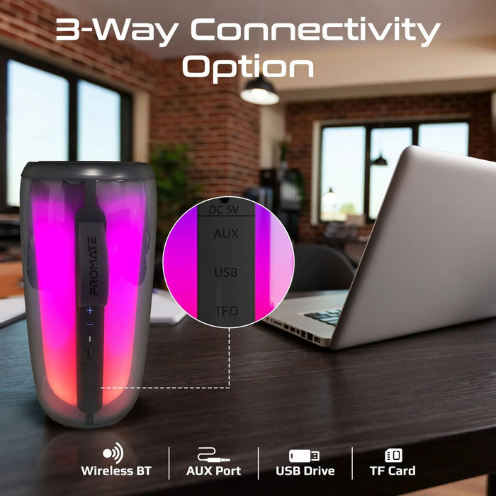 PROMATE 8W Wireless HD Bluetooth Portable Speaker with LED Lighting. Built-in 22 - LX2001 - Homewares, Outdoor, Phone Accessories, Cases, Speakers, Headphones + More -