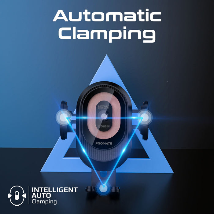 Promate 15W Transparent Auto Clamping Wireless Charging Car Mount. Takes 4.7-6.7'' Devices
