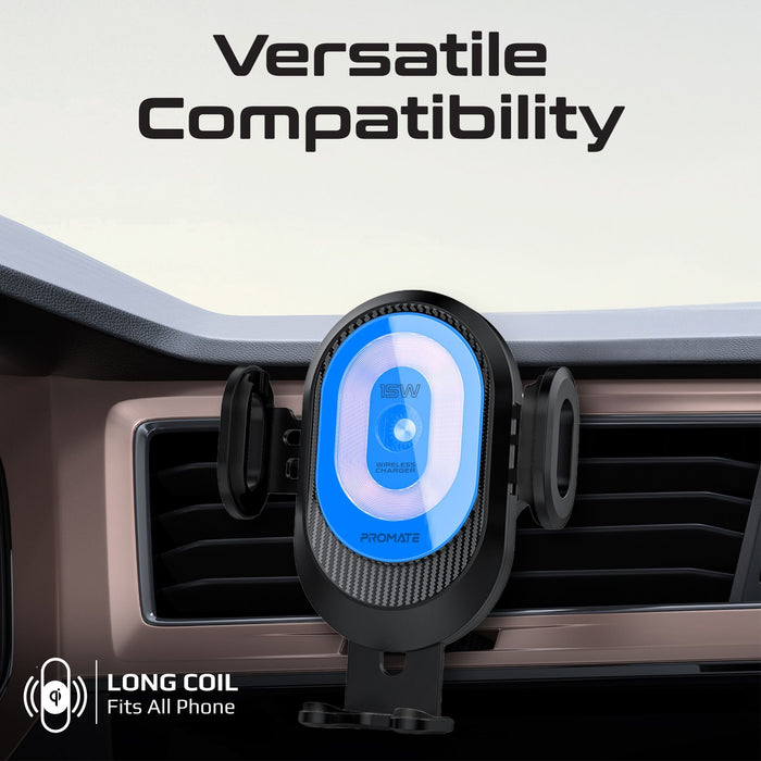 Promate 15W Transparent Auto Clamping Wireless Charging Car Mount. Takes 4.7-6.7'' Devices