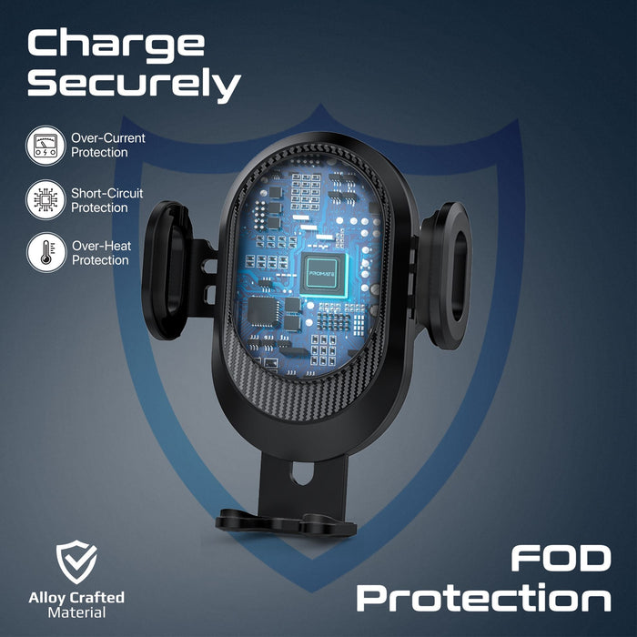 Promate 15W Transparent Auto Clamping Wireless Charging Car Mount. Takes 4.7-6.7'' Devices