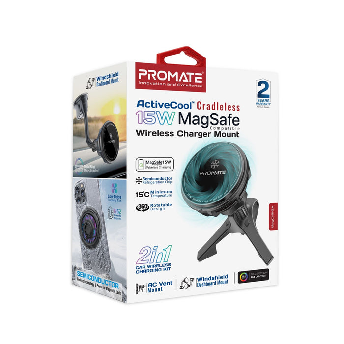 Promate 15W ActiveCool Cradleless Magsafe Compatible Charger Mount. Includes Gooseneck