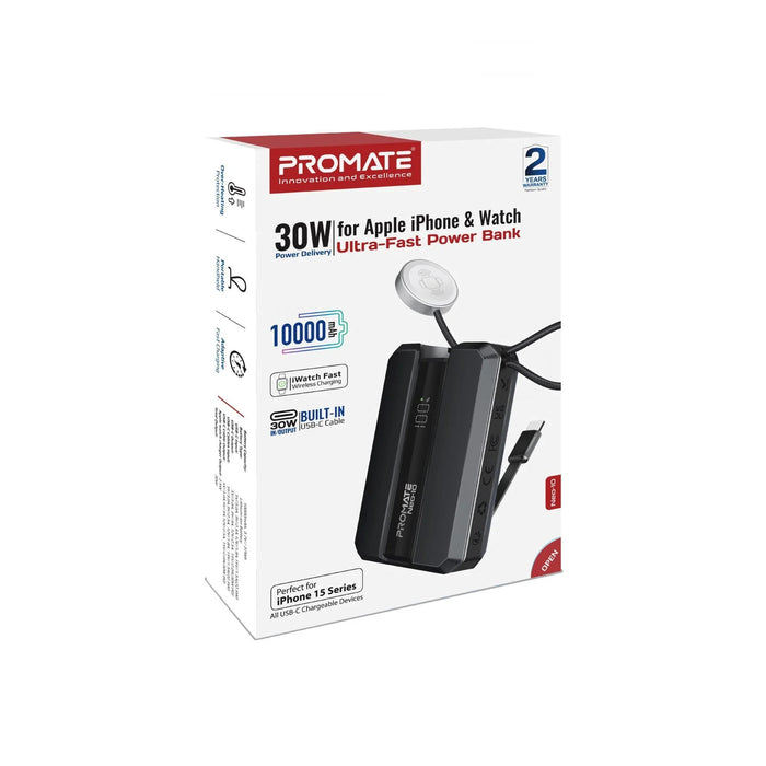 PROMATE 10000mAh 30W PD Ultra-Fast Power Bank with Built-in USB-C Cable & Apple - LX2001 - Homewares, Outdoor, Phone Accessories, Cases, Speakers, Headphones + More -