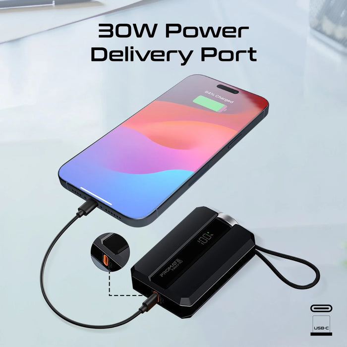 PROMATE 10000mAh 30W PD Ultra-Fast Power Bank with Built-in USB-C Cable & Apple - LX2001 - Homewares, Outdoor, Phone Accessories, Cases, Speakers, Headphones + More -