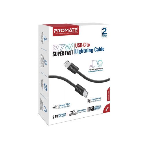 PROMATE 1.2m 27W PD USB-C to Lightning Connector Cable. Fabric Braided Cable, 25 - LX2001 - Homewares, Outdoor, Phone Accessories, Cases, Speakers, Headphones + More -