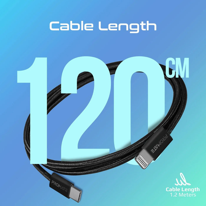 PROMATE 1.2m 27W PD USB-C to Lightning Connector Cable. Fabric Braided Cable, 25 - LX2001 - Homewares, Outdoor, Phone Accessories, Cases, Speakers, Headphones + More -