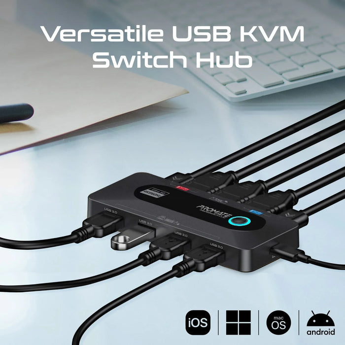 PROMATE KVM Switch with 4x USB-A 3.0 5Gbps Outputs & 4x HDMI UHD 4K@60Hz Ports. - LX2001 - Homewares, Outdoor, Phone Accessories, Cases, Speakers, Headphones + More -