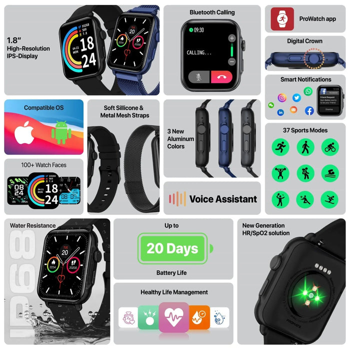PROMATE IP68 Smart Watch with Handsfree & Large 1.8" DIsplay. Bluetooth Calling. - LX2001 - Homewares, Outdoor, Phone Accessories, Cases, Speakers, Headphones + More -