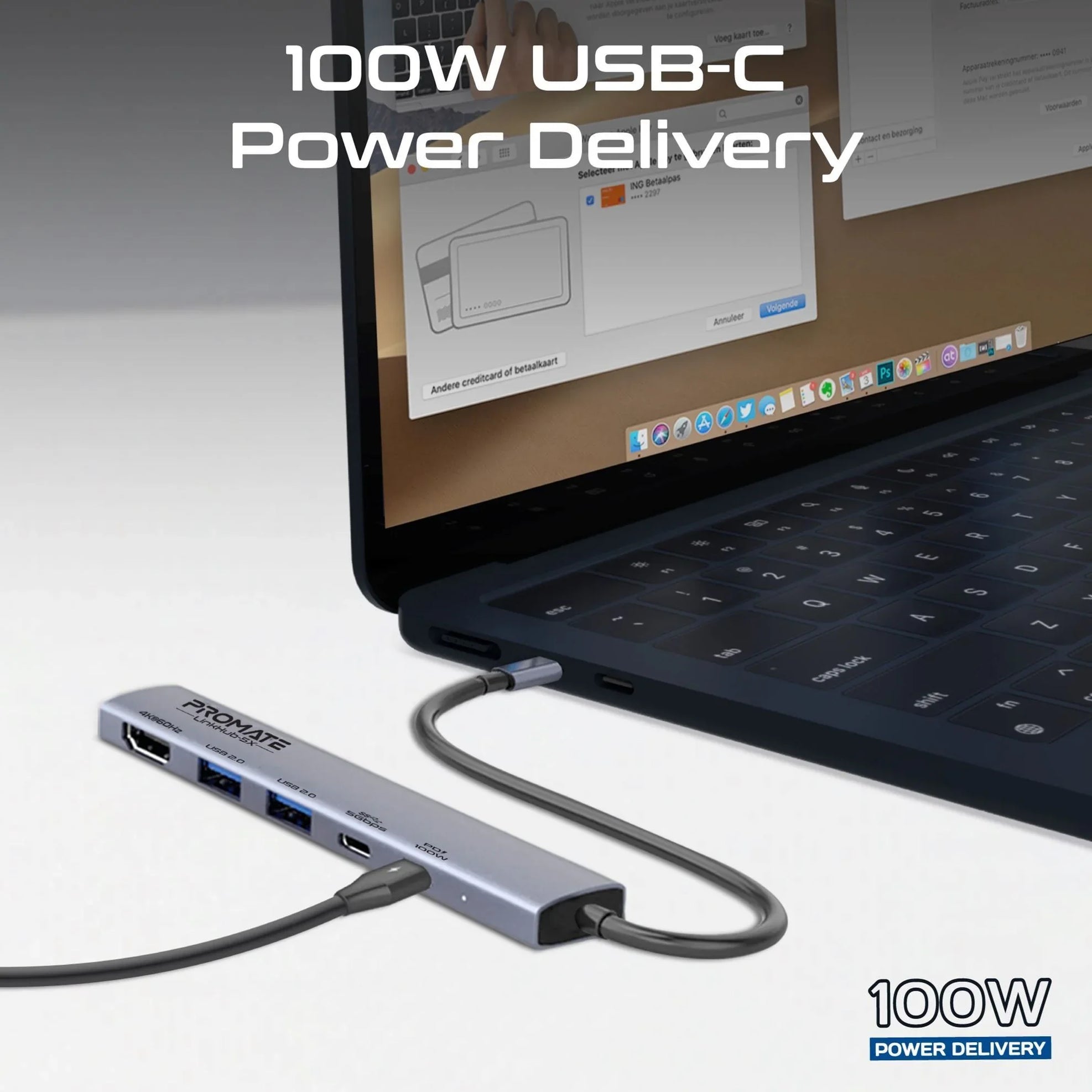 PROMATE 5-in-1 Multi-Port 100W PD Compact Hub with USB-C Connector. In ...