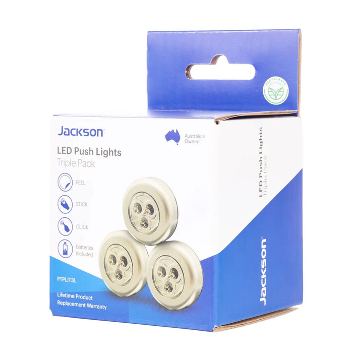 JACKSON Triple Pack LED Push Light. 3 x AAA Batteries per Light (Included). Incl - LX2001 - Homewares, Outdoor, Phone Accessories, Cases, Speakers, Headphones + More -