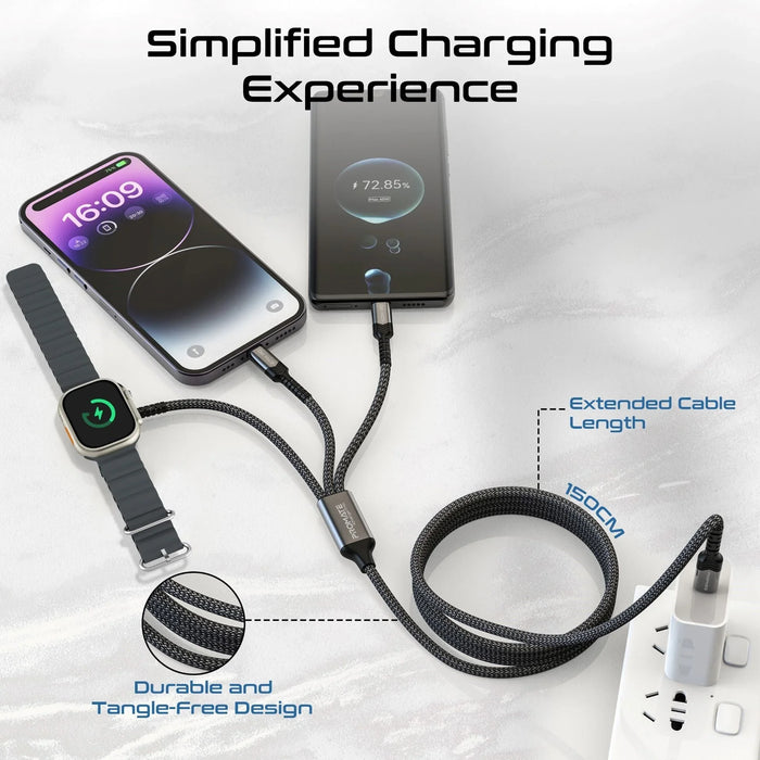 PROMATE 1.5M 5in1 Multi-Connector Charging Cable with Both USB-C & Lightning Con - LX2001 - Homewares, Outdoor, Phone Accessories, Cases, Speakers, Headphones + More -