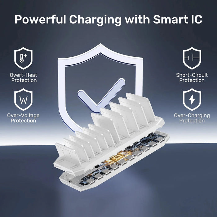 UNITEK 10-Port 60W Smart Charging Station with 10x 2.4A USB-A Ports. Power: 60W. - LX2001 - Homewares, Outdoor, Phone Accessories, Cases, Speakers, Headphones + More -