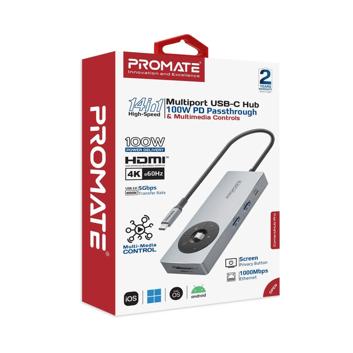 PROMATE 14-in-1 USB Multi-port Hub with USB-C Connector. Includes 1x HDMI Port; - LX2001 - Homewares, Outdoor, Phone Accessories, Cases, Speakers, Headphones + More -